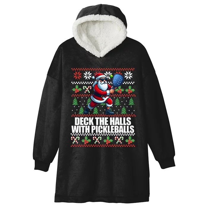 DECK THE HALLS PICKLE BALLS Ugly Christmas Pickleball Memes Hooded Wearable Blanket