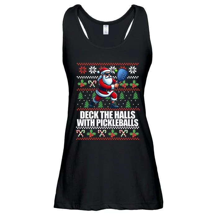 DECK THE HALLS PICKLE BALLS Ugly Christmas Pickleball Memes Ladies Essential Flowy Tank