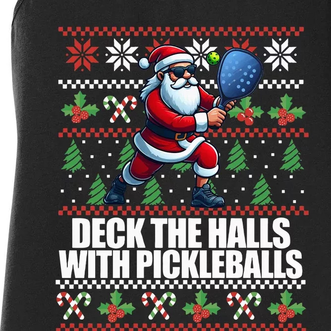 DECK THE HALLS PICKLE BALLS Ugly Christmas Pickleball Memes Women's Racerback Tank