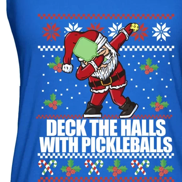 Deck The Halls Pickle Balls Ugly Christmas Pickleball Memes Gift Ladies Essential Flowy Tank