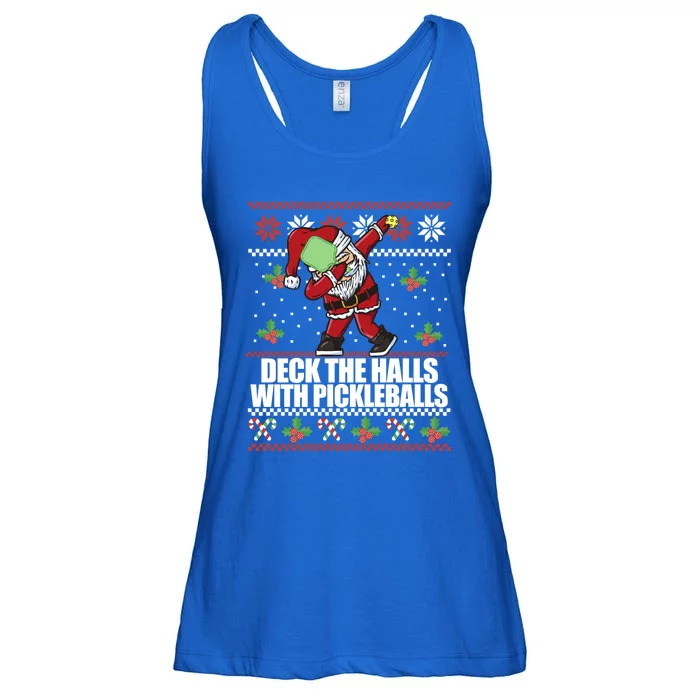 Deck The Halls Pickle Balls Ugly Christmas Pickleball Memes Gift Ladies Essential Flowy Tank