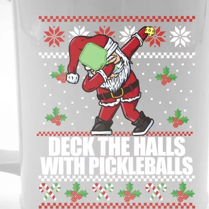 Deck The Halls Pickle Balls Ugly Christmas Pickleball Memes Gift Front & Back Beer Stein