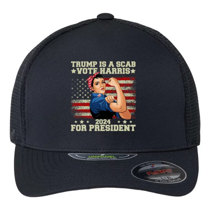 Donald Trump Is A Scab Vote Harris Flexfit Unipanel Trucker Cap