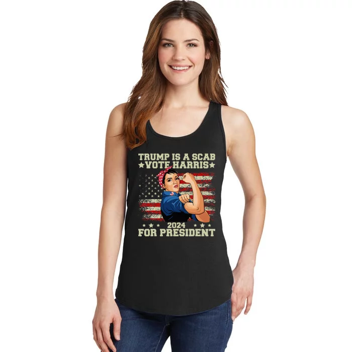 Donald Trump Is A Scab Vote Harris Ladies Essential Tank