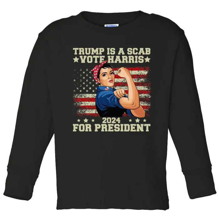 Donald Trump Is A Scab Vote Harris Toddler Long Sleeve Shirt