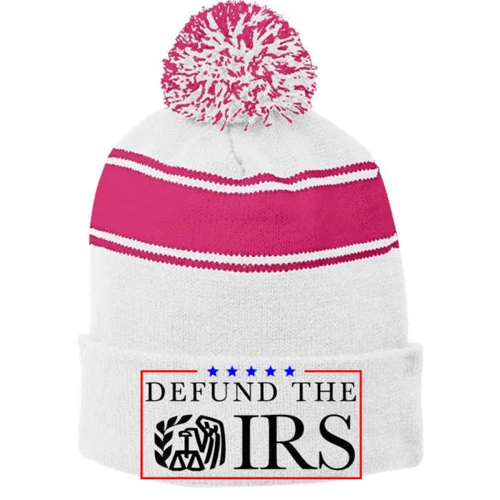 Defund The Irs Stripe Pom Pom Beanie