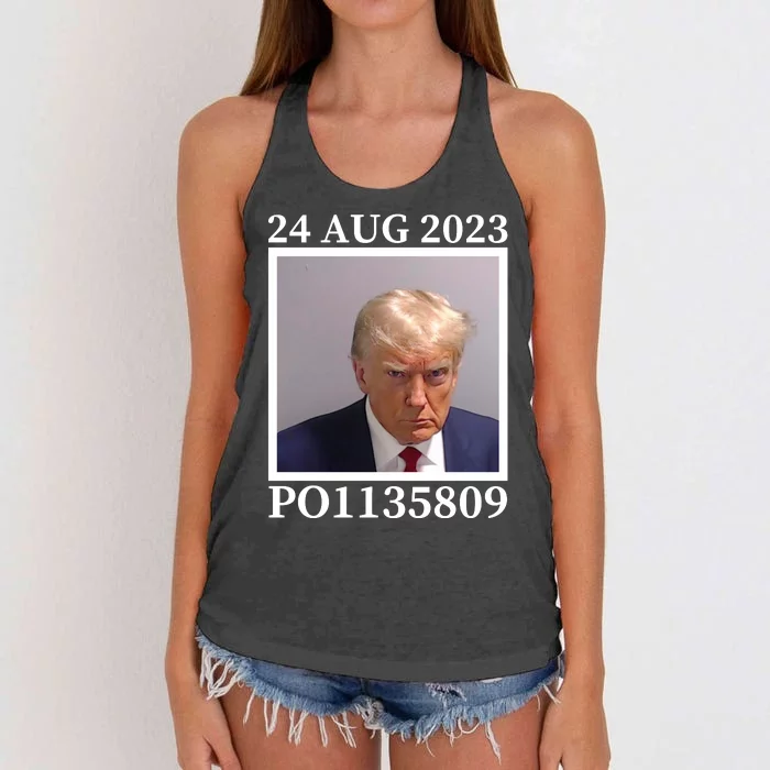 Trump 2024 Mugshot Trump Inmate P01135809 Women's Knotted Racerback Tank