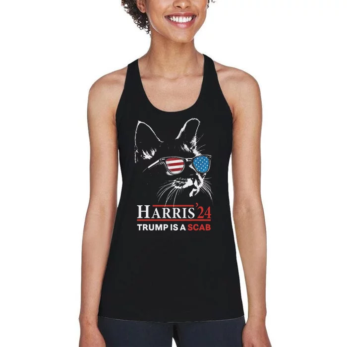 Donald Trump Is A Scab Vote Harris Valz Cat Lady Women's Racerback Tank