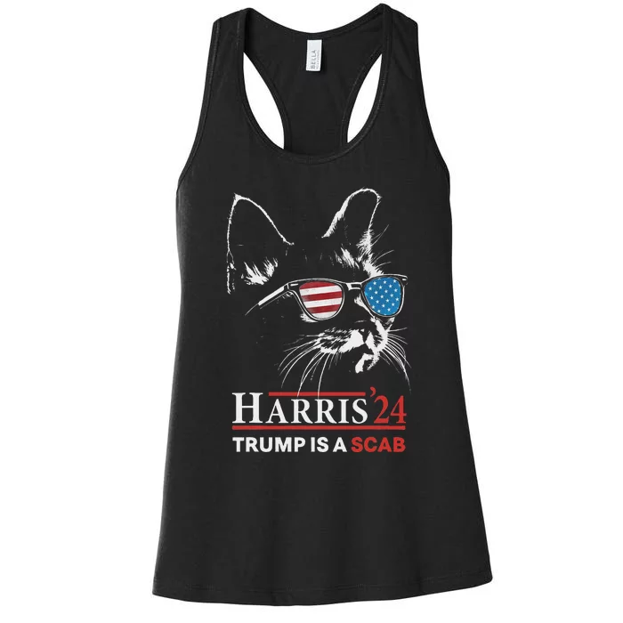 Donald Trump Is A Scab Vote Harris Valz Cat Lady Women's Racerback Tank