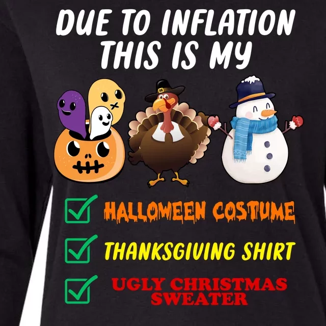 Due To Inflation This Is My Halloween Costume Thanksgiving Christmas Womens Cotton Relaxed Long Sleeve T-Shirt