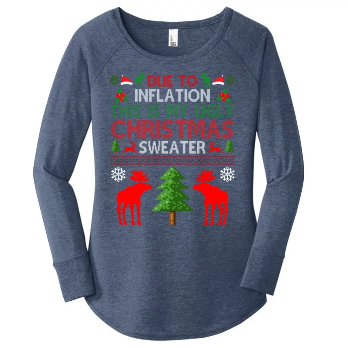 Due To Inflation This Is My Ugly Christmas Sweater Funny Holiday Women's Perfect Tri Tunic Long Sleeve Shirt