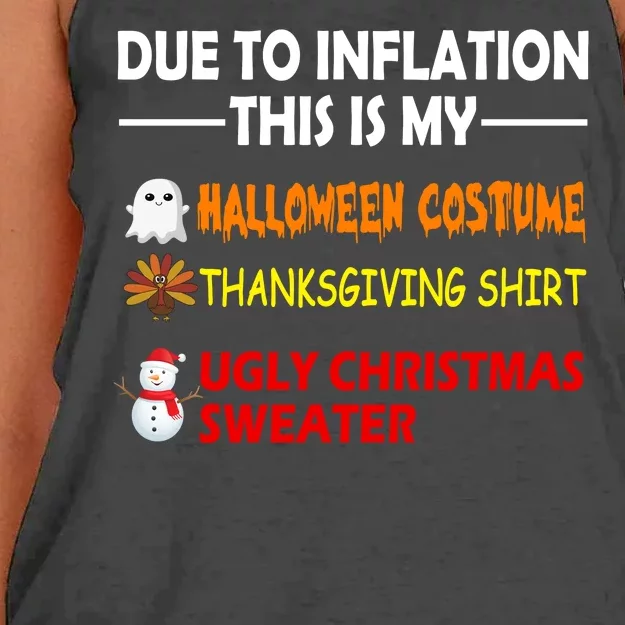 Due To Inflation This Is My Halloween Thanksgiving Ugly Christmas Women's Knotted Racerback Tank