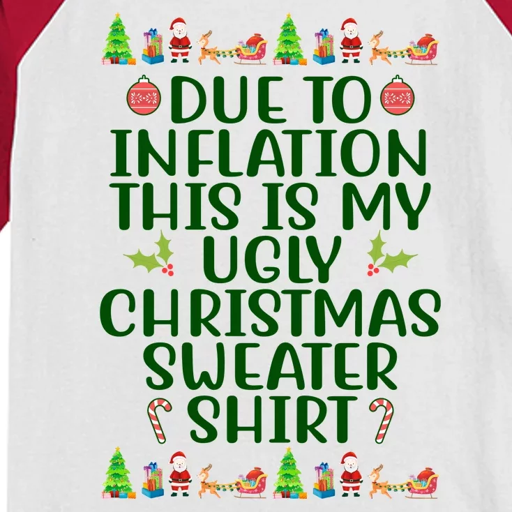 Due To Inflation This Is My Ugly Christmas Sweater Shirt Funny Kids Colorblock Raglan Jersey