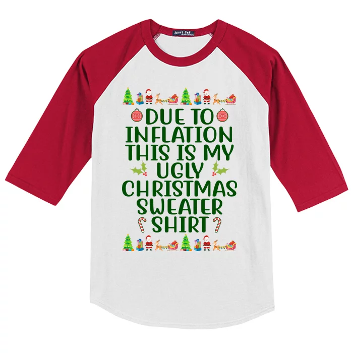 Due To Inflation This Is My Ugly Christmas Sweater Shirt Funny Kids Colorblock Raglan Jersey