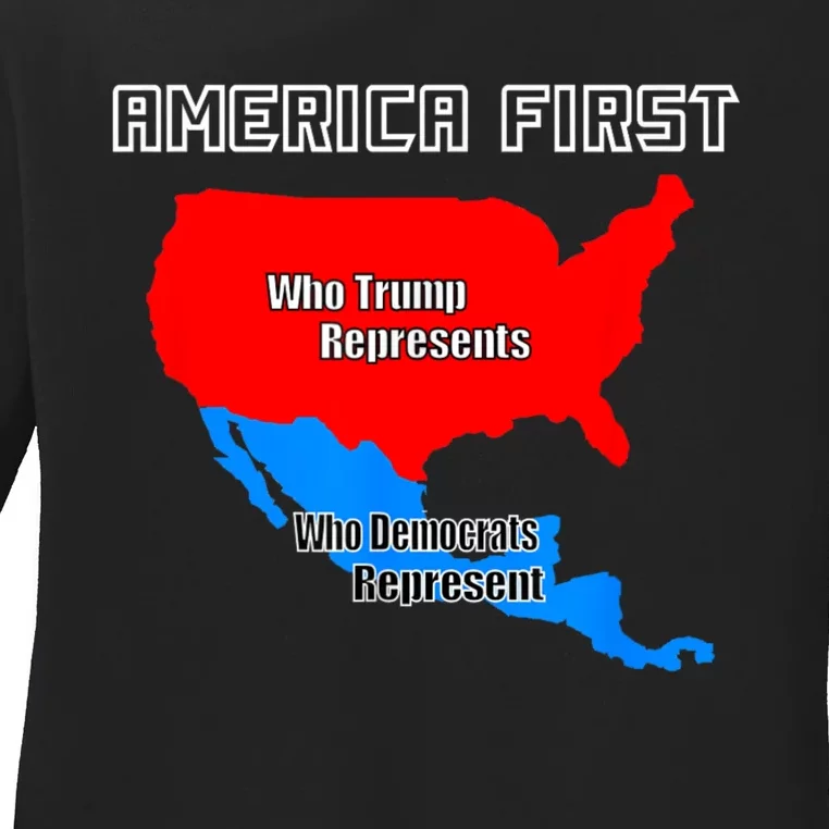 Donald Trump Illegal Build The Wall America First Ladies Long Sleeve Shirt