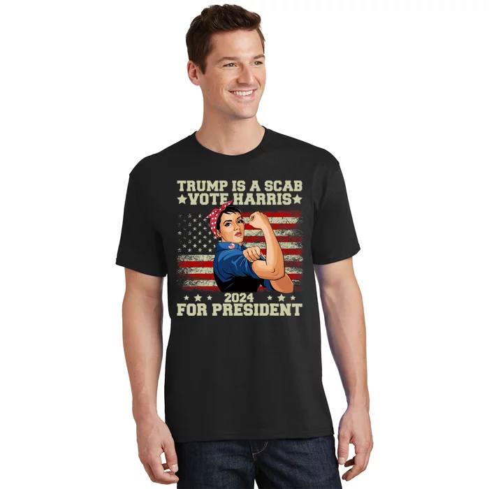 Donald Trump Is A Scab Vote Harris Vintage America Flag T-Shirt