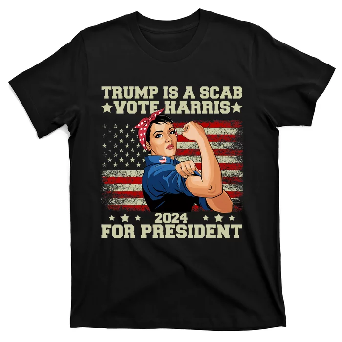 Donald Trump Is A Scab Vote Harris Vintage America Flag T-Shirt