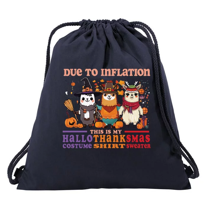 Due To Inflation Halloween Thanksgiving Ugly Christmas Llama Sweat Drawstring Bag