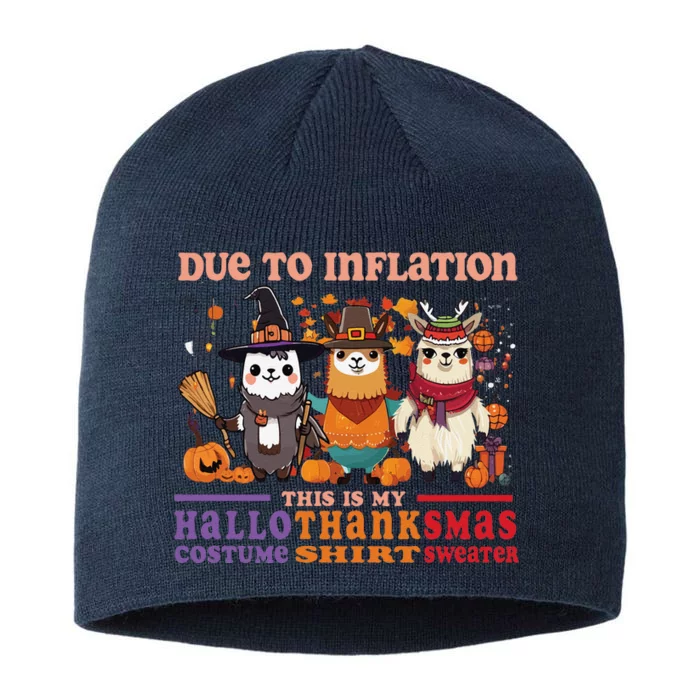 Due To Inflation Halloween Thanksgiving Ugly Christmas Llama Sweat 8 1/2in Sustainable Knit Beanie