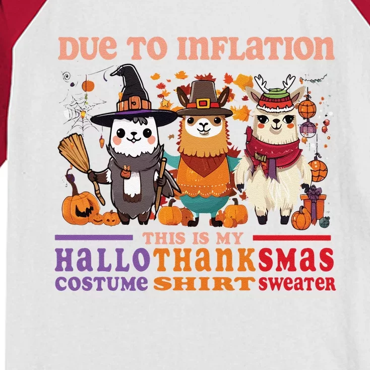 Due To Inflation Halloween Thanksgiving Ugly Christmas Llama Sweat Kids Colorblock Raglan Jersey