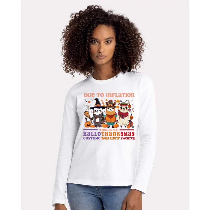 Due To Inflation Halloween Thanksgiving Ugly Christmas Llama Sweat Womens Cotton Relaxed Long Sleeve T-Shirt