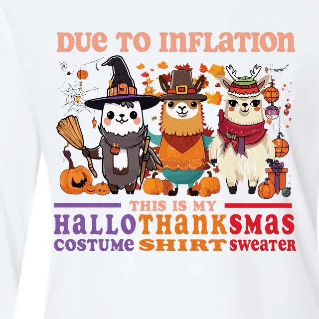 Due To Inflation Halloween Thanksgiving Ugly Christmas Llama Sweat Womens Cotton Relaxed Long Sleeve T-Shirt