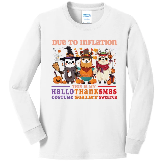 Due To Inflation Halloween Thanksgiving Ugly Christmas Llama Sweat Kids Long Sleeve Shirt