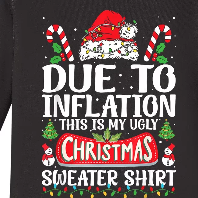 Due To Inflation Ugly Christmas Sweaters Funny Baby Long Sleeve Bodysuit