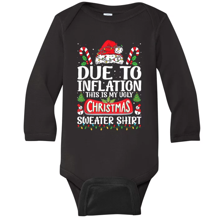 Due To Inflation Ugly Christmas Sweaters Funny Baby Long Sleeve Bodysuit