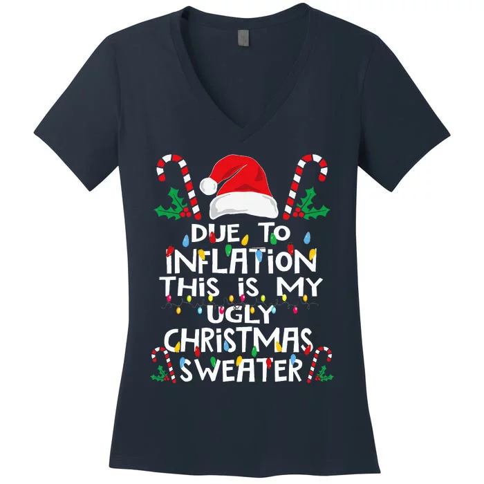 Due To Inflation Ugly Christmas Sweaters Women's V-Neck T-Shirt