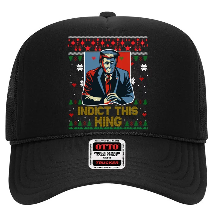 Donald Trump Indict This Ugly Christmas Funny Trump Ugly Christmas High Crown Mesh Trucker Hat