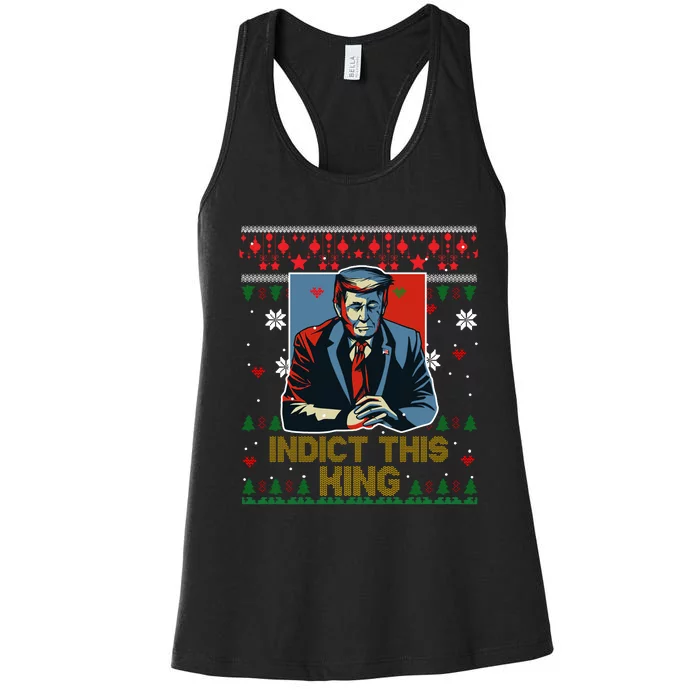 Donald Trump Indict This Ugly Christmas Funny Trump Ugly Christmas Women's Racerback Tank