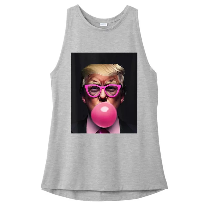 Donald Trump In Pink Blowing Bubble Gum Pro Trump 2024 Ladies Tri-Blend Wicking Tank