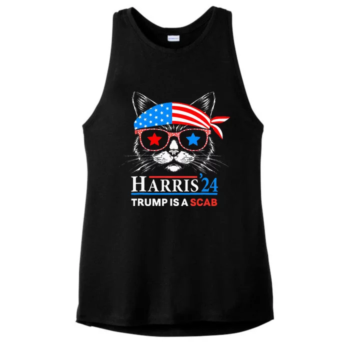 Donald Trump Is A Scab Vote Harris Valz Cat Lady Ladies Tri-Blend Wicking Tank