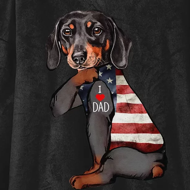 Dachshund Tattoo I Love Dad Fathers Day Hooded Wearable Blanket