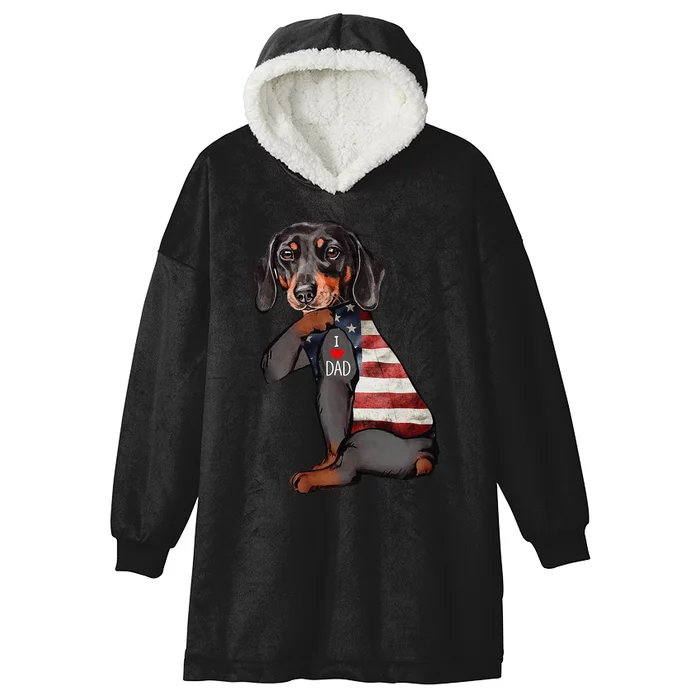 Dachshund Tattoo I Love Dad Fathers Day Hooded Wearable Blanket