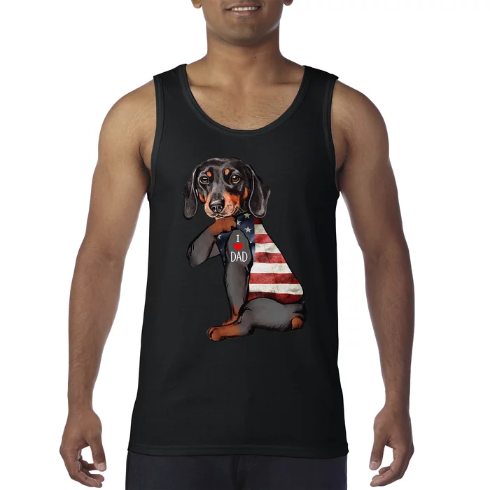 Dachshund Tattoo I Love Dad Fathers Day Tank Top