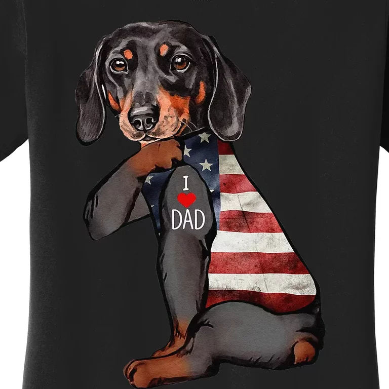 Dachshund Tattoo I Love Dad Fathers Day Women's T-Shirt