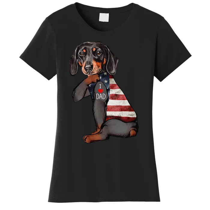 Dachshund Tattoo I Love Dad Fathers Day Women's T-Shirt