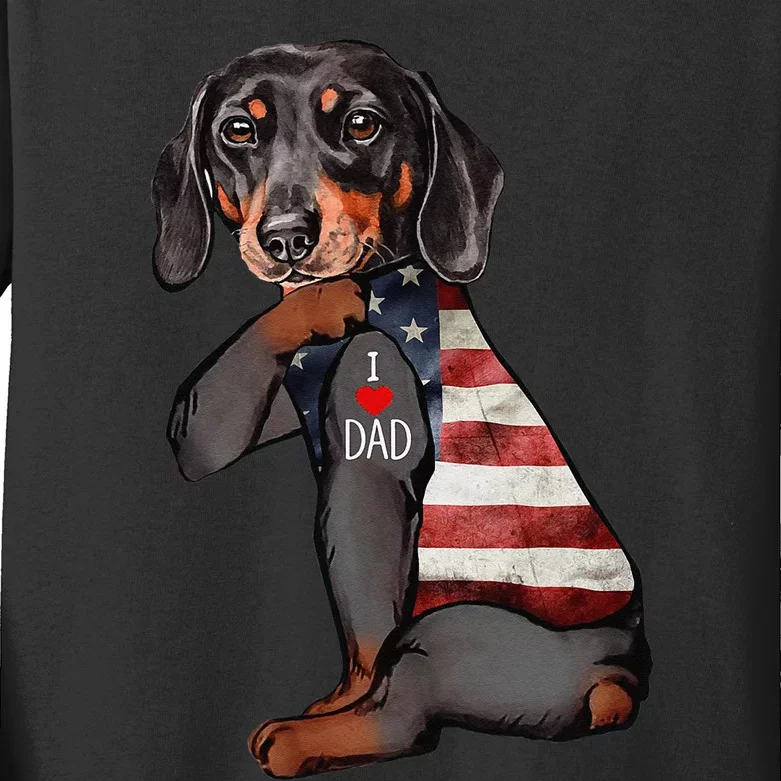 Dachshund Tattoo I Love Dad Fathers Day Kids Long Sleeve Shirt