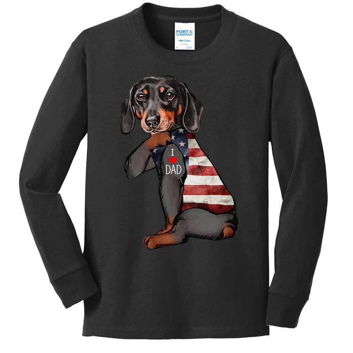 Dachshund Tattoo I Love Dad Fathers Day Kids Long Sleeve Shirt