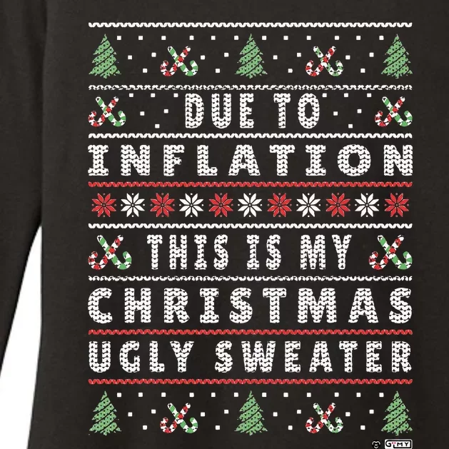 Due to Inflation Ugly Christmas Sweater, Funny Xmas Quote Womens CVC Long Sleeve Shirt