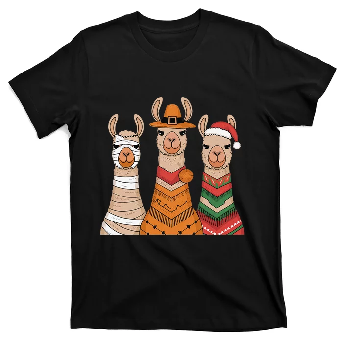 Due To Inflation Halloween Thanksgiving Christmas Llama T-Shirt