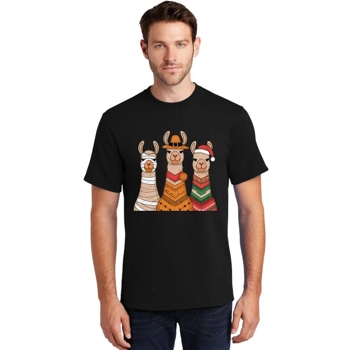 Due To Inflation Halloween Thanksgiving Christmas Llama Tall T-Shirt