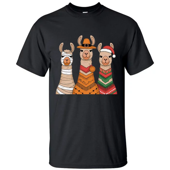 Due To Inflation Halloween Thanksgiving Christmas Llama Tall T-Shirt