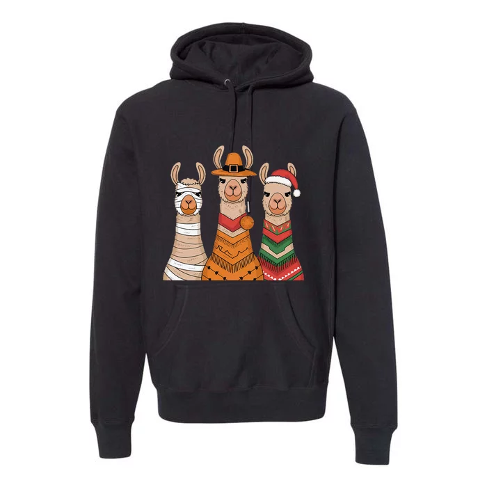 Due To Inflation Halloween Thanksgiving Christmas Llama Premium Hoodie