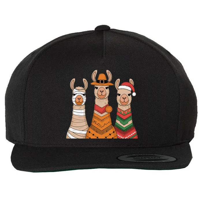 Due To Inflation Halloween Thanksgiving Christmas Llama Wool Snapback Cap