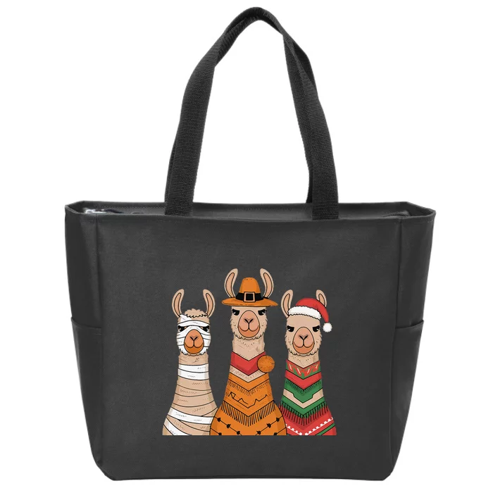 Due To Inflation Halloween Thanksgiving Christmas Llama Zip Tote Bag