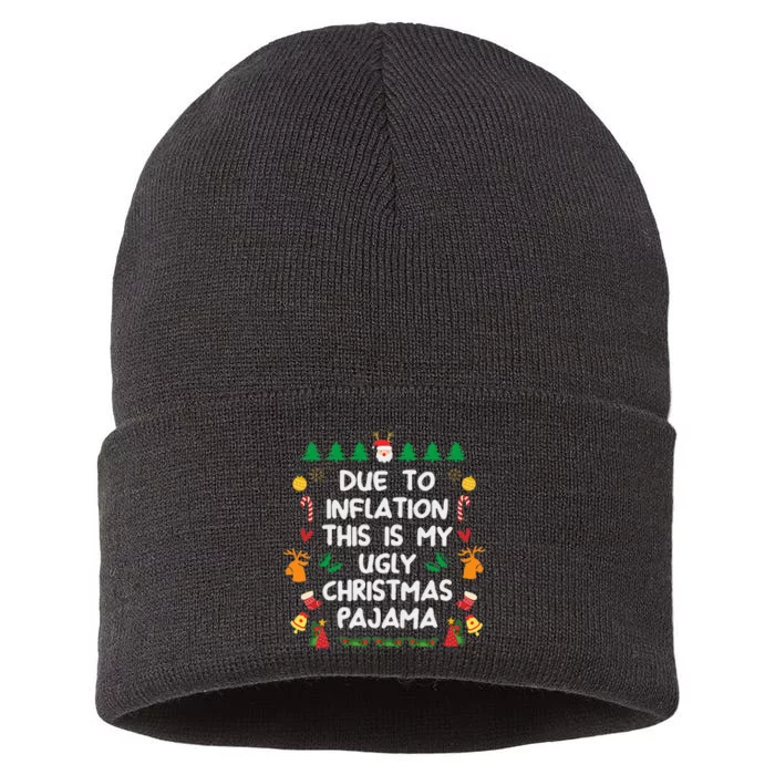 Due to Inflation Ugly Christmas Sweaters Funny Sustainable Knit Beanie