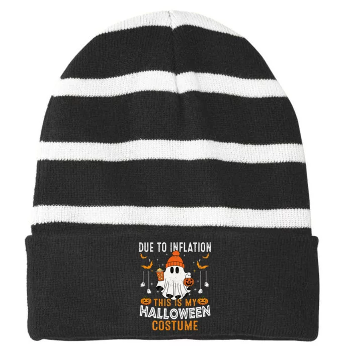 Due To Inflation This Is My Halloween Costume Funny Pumpkins Striped Beanie with Solid Band